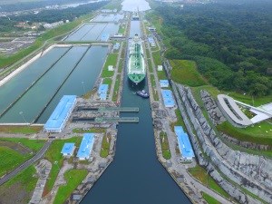 Vessel passing through the Panama Canal, 29 July 2018.