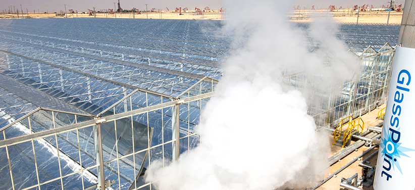 GlassPoint Solar developed an installation site at Amal, Oman, that concentrates sunlight to generate steam for enhanced oil recovery. Developed by GlassPoint Solar.