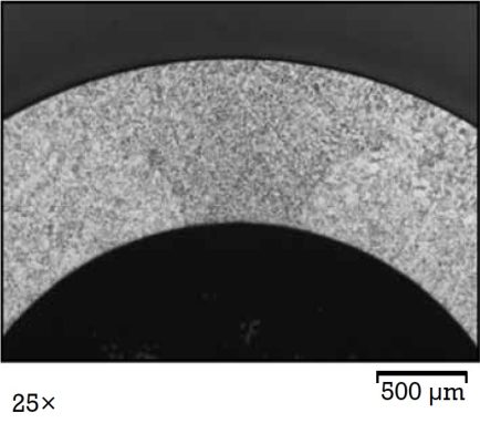 TIG welded tube in alloy 825 CTP under a microscope. Photo: Schoeller Werk.