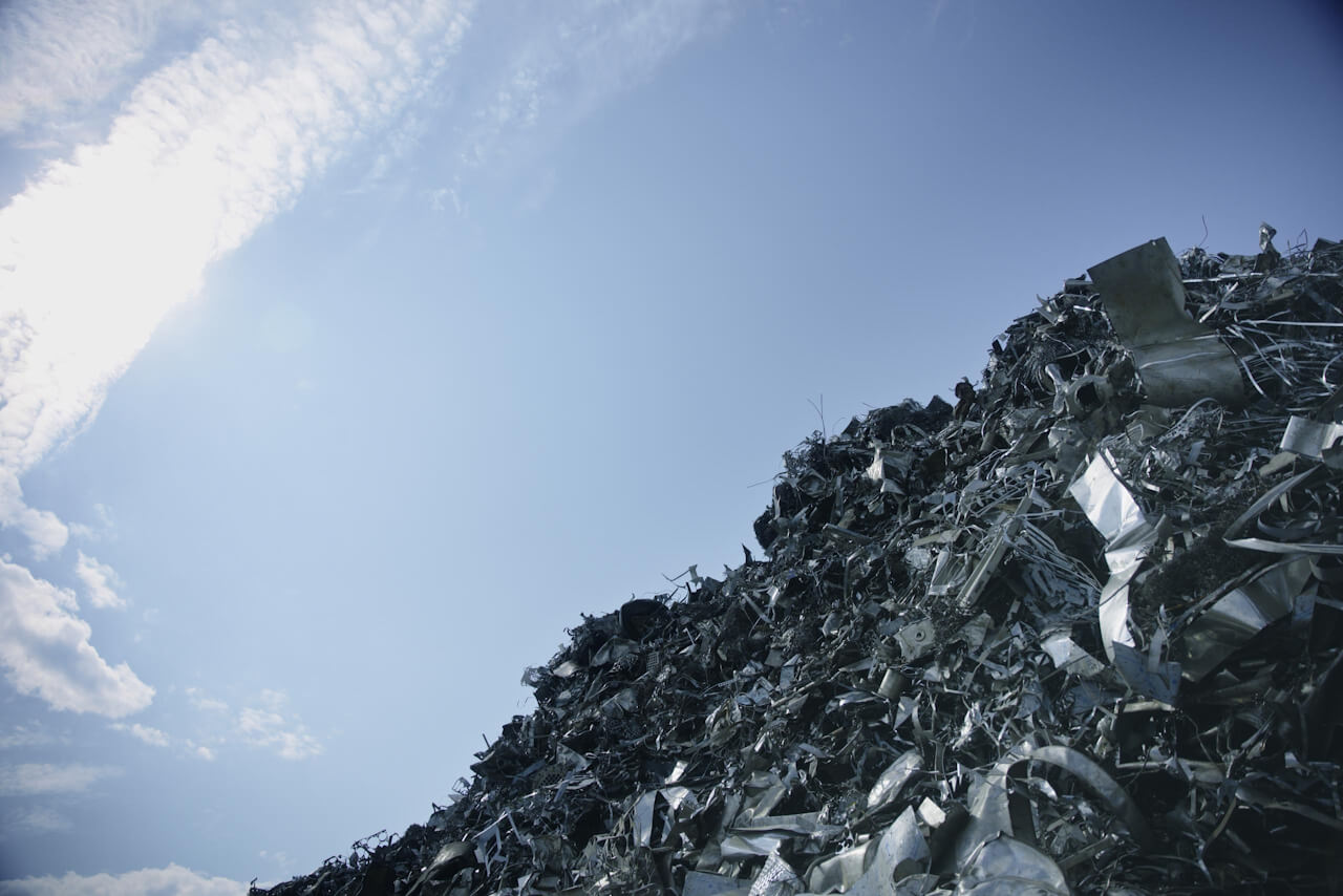 Recycled steel in the scrap yard of Outokumpu’s mill in Tornio, Finland, which is the largest material recycling center in Europe.