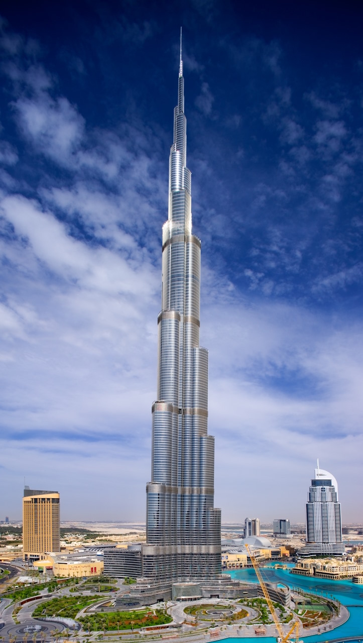 The Burj Khalifa Tower in Dubai is the world’s tallest structure.