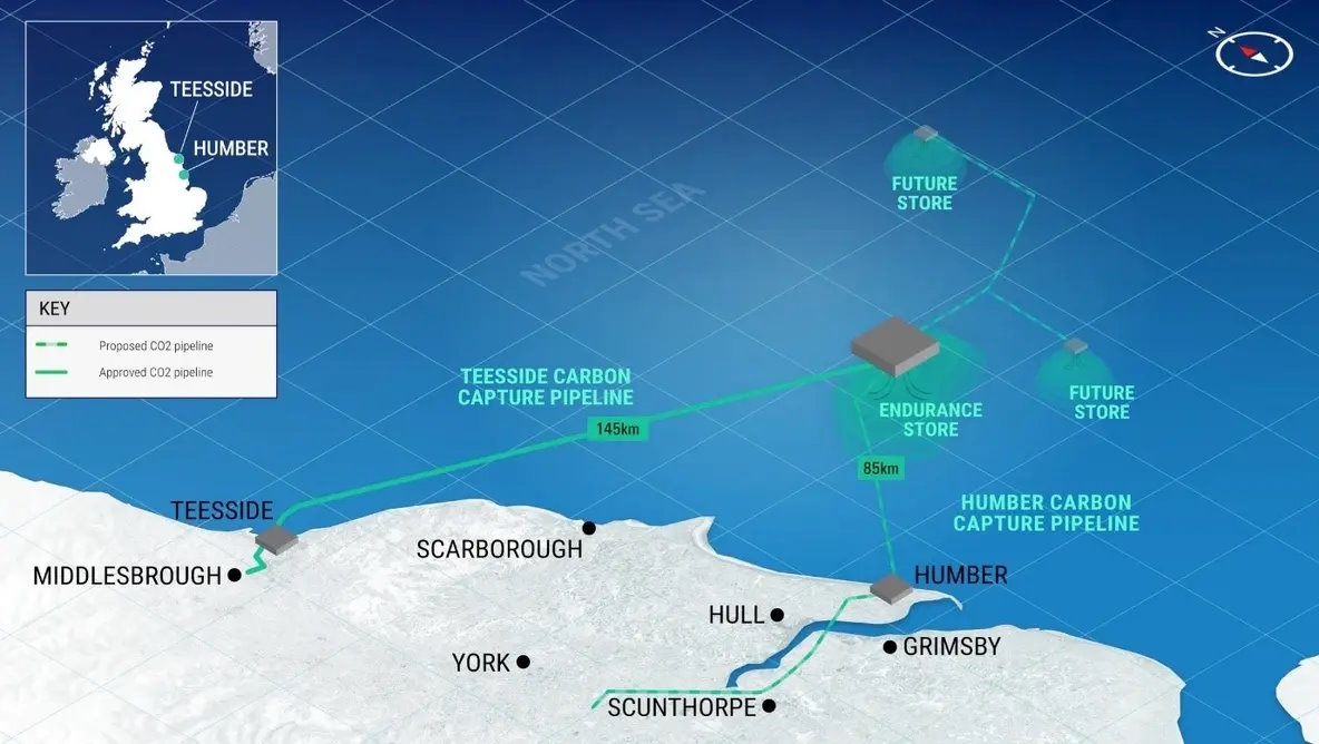 Locations of the Teeside and Humber CCS projects. Image ©Equinor Locations of the Teeside and Humber CCS projects. Image ©Equinor