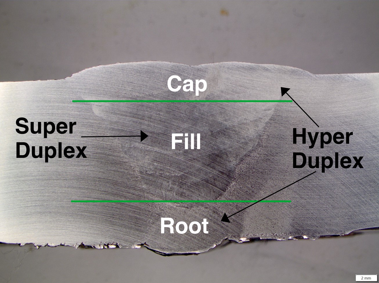 Figure 1. Welding of 15mm plate with a combination of HDSS and SDSS filler metal.