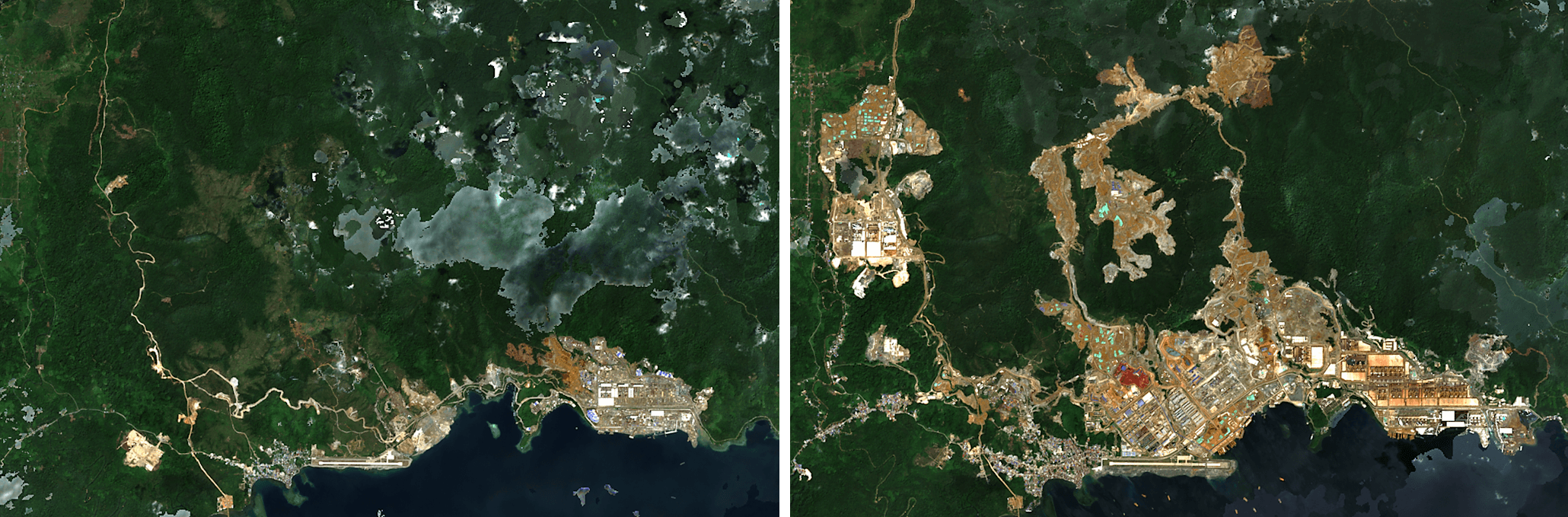Indonesia Weda Bay Industrial Park and surrounding area, 2020 and 2025 Indonesia Weda Bay Industrial Park and surrounding area, 2020 and 2025