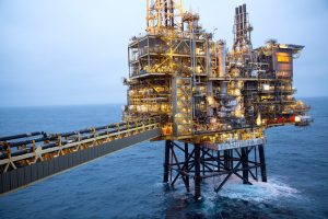 Shearwater Platform with walkway leading to wellhead jacket. Off the coast of Aberdeen, Scotland, 2014. Photo: Shell, Legacy Stuart Conway