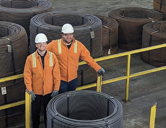 Allium Engineering, founded by Sam McAlpine PhD ’22 (left) and Steven Jepeal PhD ’21(right), developed a process for improving steel rebar to triple the lifetime of bridges and other infrastructure. Photo courtesy of Allium Engineering.