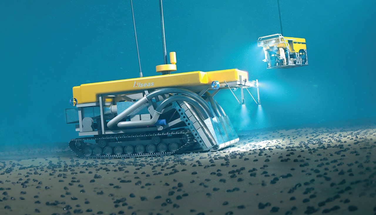 An artists representation of deepsea mining of polymetallic nodules on the seabed. Source: Wikimedia, Gringo from Zemgale https://creativecommons.org/licenses/by-sa/4.0/deed.en